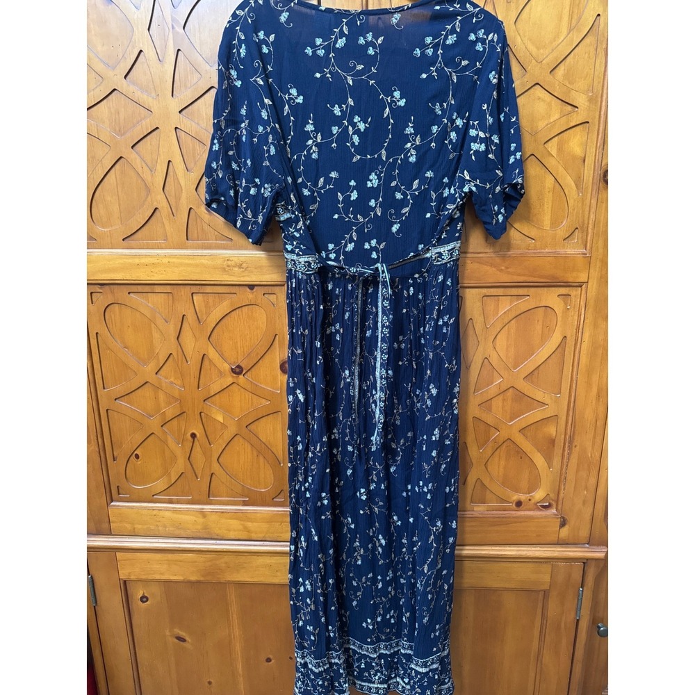 VTG MPH Navy Blue Floral Beaded Rayon Empire Waist Midi Dress Womens Small India - Picture 4 of 6